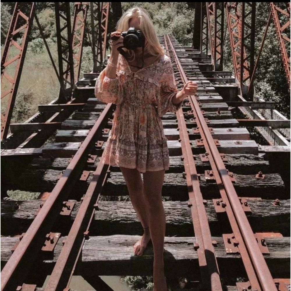 Gypsy Boho Floral Champagne And Pink Dress - Picture 4 of 14